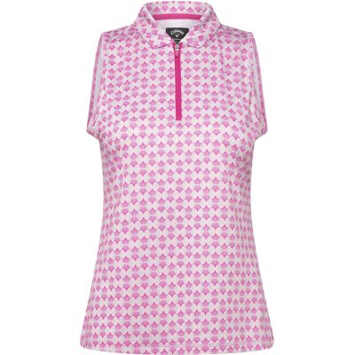 Callaway Sleeveless Geo Print Rib Collar Polo M Pink M Callaway Sleeveless Geo Print Rib Collar Polo M Pink M