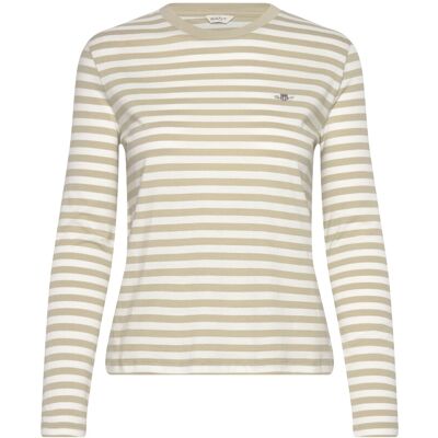 Gant Reg Striped Shield Ls T-Shirt S Beige S Gant Reg Striped Shield Ls T-Shirt S Beige S