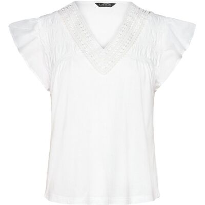 Lauren Ralph Lauren Lace-Trim Jersey Flutter-Sleeve Tee M White M Lauren Ralph Lauren Lace-Trim Jersey Flutter-Sleeve Tee M White M