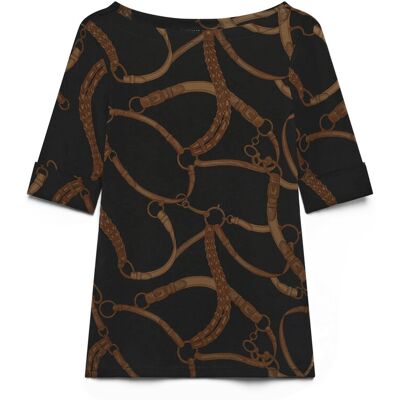 Lauren Ralph Lauren Belting-Print Cotton-Blend Boatneck Tee XXS Black XXS Lauren Ralph Lauren Belting-Print Cotton-Blend Boatneck Tee XXS Black XXS