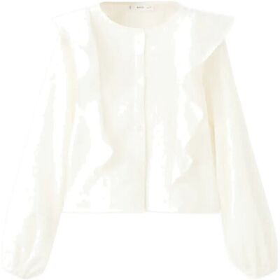 Mango Ruffled Lurex Blouse 13-14 White 13-14 Mango Ruffled Lurex Blouse 13-14 White 13-14