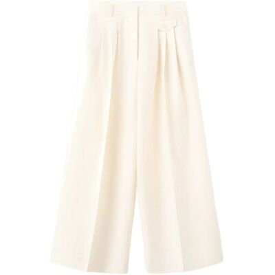 Mango Straight Cotton Trousers With Pleats 40 Cream 40 Mango Straight Cotton Trousers With Pleats 40 Cream 40