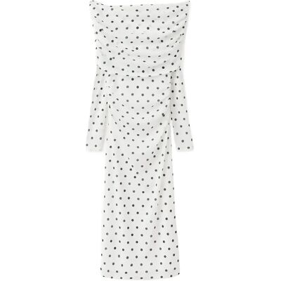 Mango Polka Dot Bandeau Dress L White L Mango Polka Dot Bandeau Dress L White L
