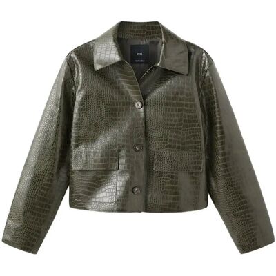 Mango Croc-Effect Faux Leather Jacket M Khaki M Mango Croc-Effect Faux Leather Jacket M Khaki M