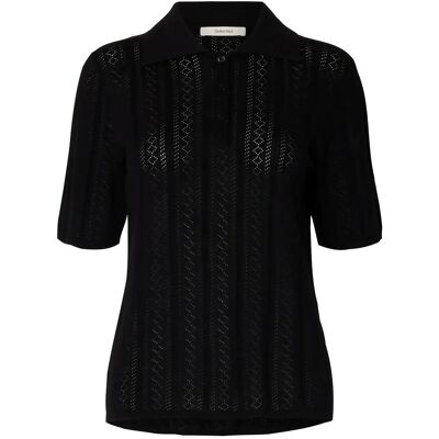 Selected Slftoledo Structure 2/4 Knit Polo Neck XS Black XS Selected Slftoledo Structure 2/4 Knit Polo Neck XS Black XS