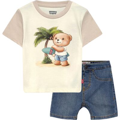 Levi's ® Palm Tree Tee And Denim Shorts 2-Piece Set 62 Cream 62 Levi's ® Palm Tree Tee And Denim Shorts 2-Piece Set 62 Cream 62