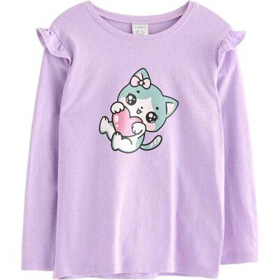 Lindex Top With Frill Detail Cat Prin 98 Purple 98 Lindex Top With Frill Detail Cat Prin 98 Purple 98