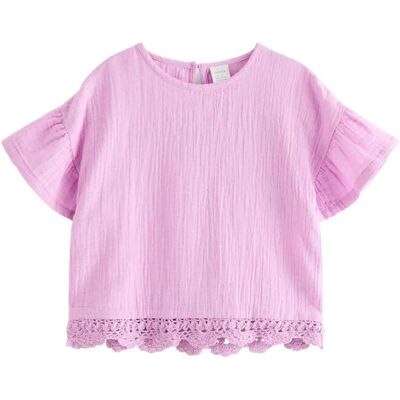 Lindex Short-Sleeved Top In Cotton Gauze 122 Purple 122 Lindex Short-Sleeved Top In Cotton Gauze 122 Purple 122