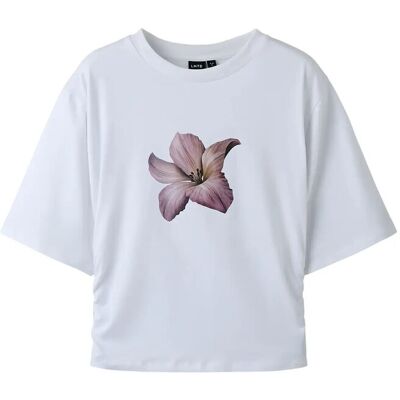 LMTD Nlfrebecflo Ss Rouched Short Top 134-140 White 134-140 LMTD Nlfrebecflo Ss Rouched Short Top 134-140 White 134-140