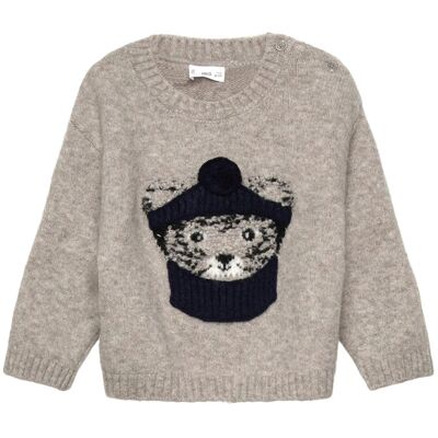Mango Knitted Sweater With Bear Detail 9-12M Grey 9-12M Mango Knitted Sweater With Bear Detail 9-12M Grey 9-12M