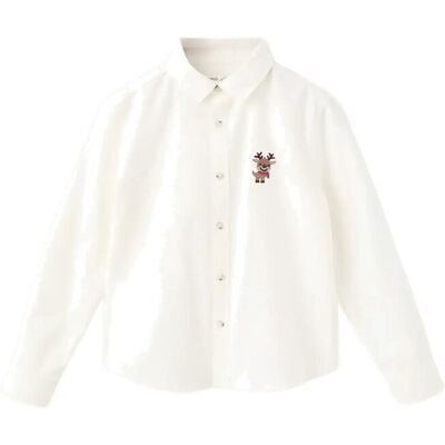 Mango Shirt With Reindeer Embroidery 12-18M Cream 12-18M Mango Shirt With Reindeer Embroidery 12-18M Cream 12-18M