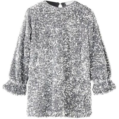 Mango Long-Sleeved Sequin Dress 5-6 Silver 5-6 Mango Long-Sleeved Sequin Dress 5-6 Silver 5-6