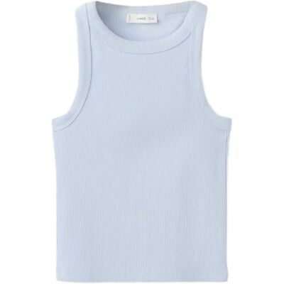 Mango Ribbed Cotton-Blend Top 11-12 Blue 11-12 Mango Ribbed Cotton-Blend Top 11-12 Blue 11-12