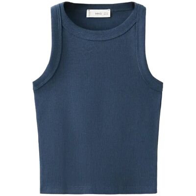 Mango Ribbed Cotton-Blend Top 11-12 Navy 11-12 Mango Ribbed Cotton-Blend Top 11-12 Navy 11-12