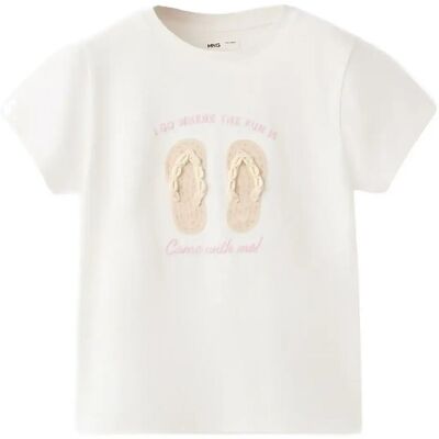 Mango Cotton T-Shirt With Shell Detail 11-12 White 11-12 Mango Cotton T-Shirt With Shell Detail 11-12 White 11-12