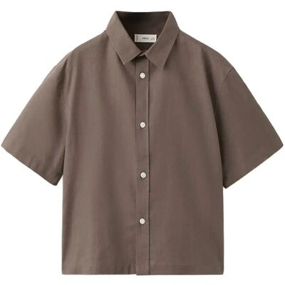 Mango Short Sleeve Linen-Blend Shirt 122 Brown 122 Mango Short Sleeve Linen-Blend Shirt 122 Brown 122