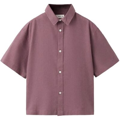 Mango Short Sleeve Linen-Blend Shirt 116 Purple 116 Mango Short Sleeve Linen-Blend Shirt 116 Purple 116