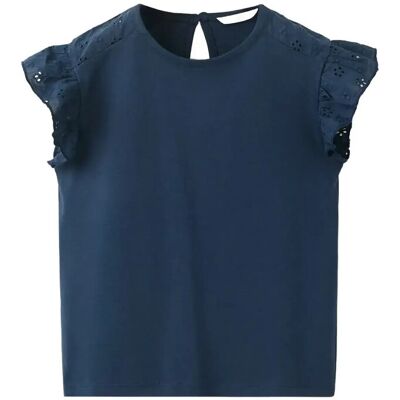 Mango Ruffle Top With Embroidered Details 12-18M Navy 12-18M Mango Ruffle Top With Embroidered Details 12-18M Navy 12-18M