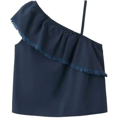Mango Ruffle Asymmetric Blouse 122 Navy 122 Mango Ruffle Asymmetric Blouse 122 Navy 122