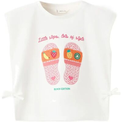 Mango Printed Cotton T-Shirt With Ties 12-18M White 12-18M Mango Printed Cotton T-Shirt With Ties 12-18M White 12-18M