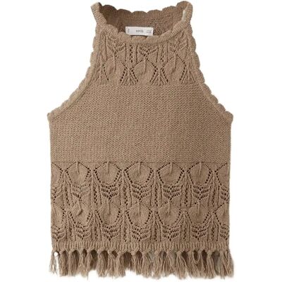 Mango Crochet Top With Fringe Detail 9-10 Brown 9-10 Mango Crochet Top With Fringe Detail 9-10 Brown 9-10