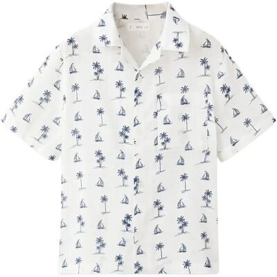 Mango Palm Tree Print Cotton Shirt 122 White 122 Mango Palm Tree Print Cotton Shirt 122 White 122
