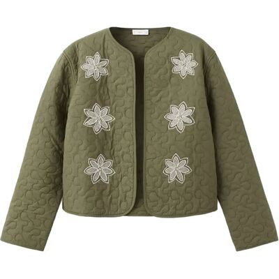 Mango Embroidered Quilted Jacket M Khaki M Mango Embroidered Quilted Jacket M Khaki M