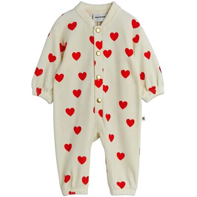 Mini Rodini Hearts Aop Velour Baby Jumpsuit 80/86 Cream 80/86 Mini Rodini Hearts Aop Velour Baby Jumpsuit 80/86 Cream 80/86