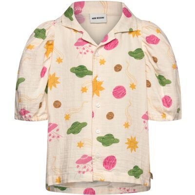 Mini Rodini Space Aop Muslin Ss Blouse 92/98 Cream 92/98 Mini Rodini Space Aop Muslin Ss Blouse 92/98 Cream 92/98