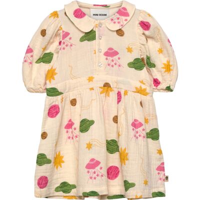 Mini Rodini Space Aop Muslin Woven Ss Dress 104/110 Cream 104/110 Mini Rodini Space Aop Muslin Woven Ss Dress 104/110 Cream 104/110