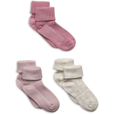 Minymo Baby Sock Rib (3 Pack) 19-22 Pink 19-22 Minymo Baby Sock Rib (3 Pack) 19-22 Pink 19-22