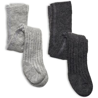 Minymo Wool Stocking - Rib 2-Pack 68-74 Grey 68-74 Minymo Wool Stocking - Rib 2-Pack 68-74 Grey 68-74