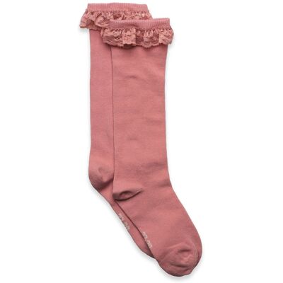 Minymo Knee Sock W. Lace 19\22 Pink 19\22 Minymo Knee Sock W. Lace 19\22 Pink 19\22
