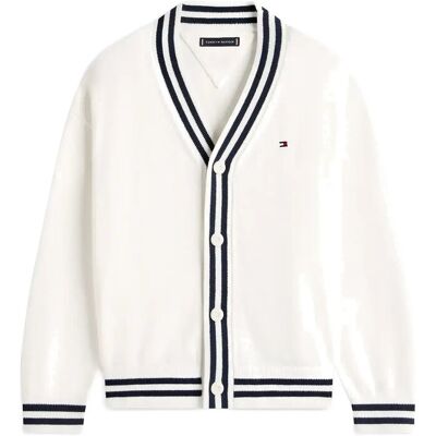 Tommy Hilfiger Varsity Rib V-Neck Cardigan 140 White 140 Tommy Hilfiger Varsity Rib V-Neck Cardigan 140 White 140