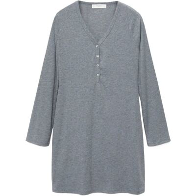 Mango Ribbed-Knit Nightdress With Buttons M Grey M Mango Ribbed-Knit Nightdress With Buttons M Grey M