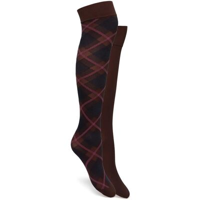 Swedish Stockings 2-Pack Franka Check & Solid Knee Highs ONE SIZE Brown ONE SIZE Swedish Stockings 2-Pack Franka Check & Solid Knee Highs ONE SIZE Brown ONE SIZE