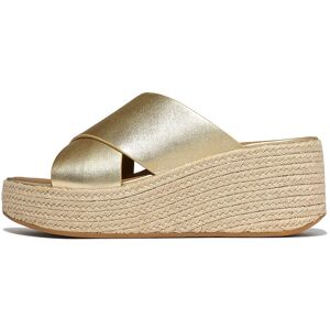 FitFlop Platfforms Espadrille Leather Wedge Cross Slides 38 Gold 38 FitFlop Platfforms Espadrille Leather Wedge Cross Slides 38 Gold 38