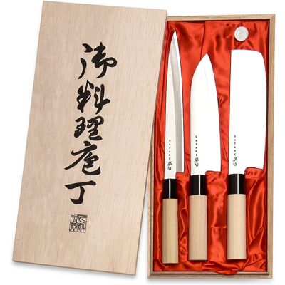 Satake Houcho Balsa Box 3 Knive (Santoku + Nakiri + Sashimi) ONE SIZE Beige ONE SIZE Satake Houcho Balsa Box 3 Knive (Santoku + Nakiri + Sashimi) ONE SIZE Beige ONE SIZE
