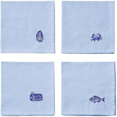 Midnatt Servietter, 4-Pak La Mer 40X40CM Blue 40X40CM Midnatt Servietter, 4-Pak La Mer 40X40CM Blue 40X40CM
