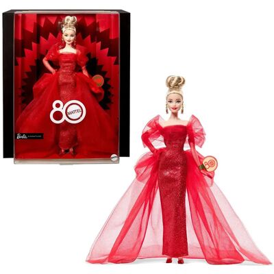 Barbie Signature Collectible Doll For Mattel 80Th Anniversary, Glittery Red Tulle Gown, Blonde Hair ONE SIZE Red ONE SIZE Barbie Signature Collectible Doll For Mattel 80Th Anniversary, Glittery Red Tulle Gown, Blonde Hair ONE SIZE Red ONE SIZE
