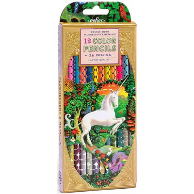 Eeboo 12 Colour Pencils - Double Sided Neon Metallic - Unicorn Garden ONE SIZE Patterned ONE SIZE Eeboo 12 Colour Pencils - Double Sided Neon Metallic - Unicorn Garden ONE SIZE Patterned ONE SIZE