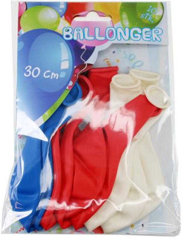 Ballonger 30cm- 10stk I Rød/hvit/blå