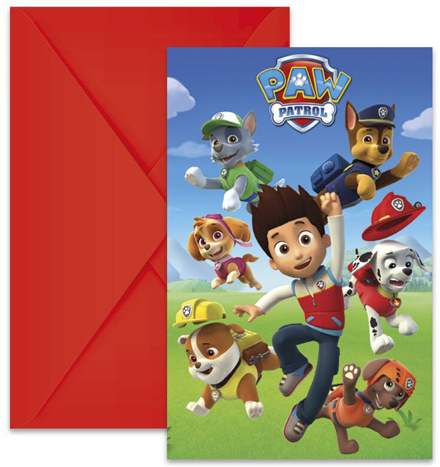 Paw Patrol - Invitasjoner Med Konvolutt 6 Stk