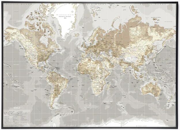 Incado Worldmap Pin Board, H80, Grå