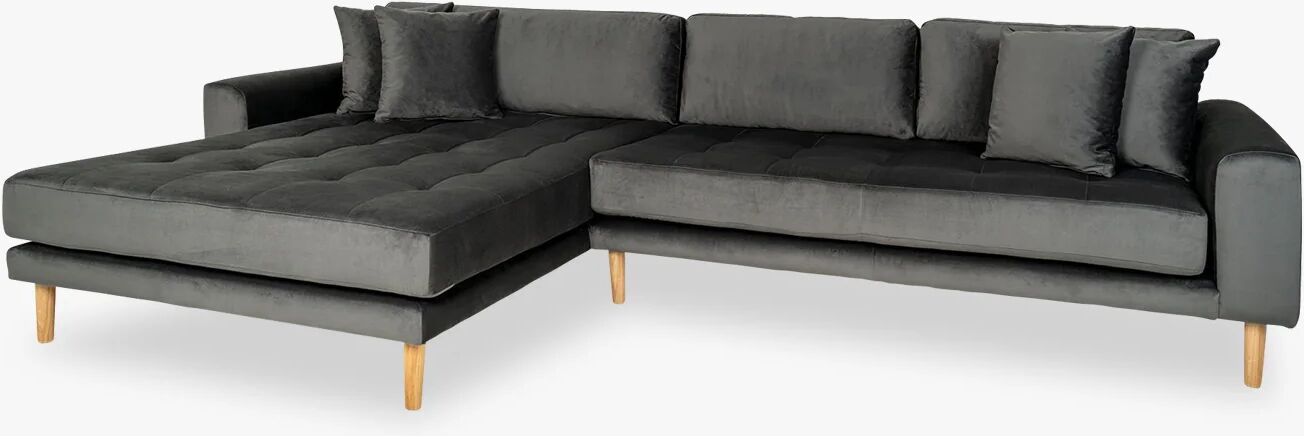 Nordic Essentials Lido Lounge Sofa igjen, mørkegrå velour med fire puter