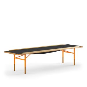 House of Finn Juhl Table Bench Large, With Brass Edges, Dark Oiled Oak/black Linoleum, Orange Steel
