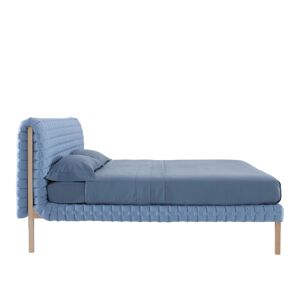 Ligne Roset Ruché Bed 180x200 High, Anthracite Stained Beech, Fabric Cat. D, Harald 3 Elephant 4181