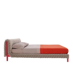 Ligne Roset Ruché Bed 140x200 Low, Red Stained Beech, Fabric Cat. C, Canvas Laine 2 Cacao 4656