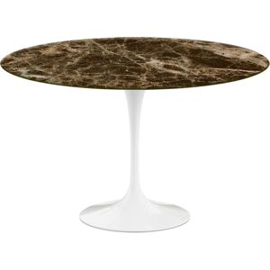 Knoll Saarinen Round Table - Dining Table, Ø 120 Cm, White Frame, Glossy Brown Emperador Marble Top