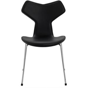 Fritz Hansen 3130 Grand Prix, Framsidesklädd, Svart Ask, Läder, Basic Black